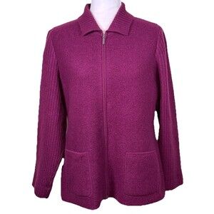 Land's End 100% Wool Jacket Women's Size 14 Maroon Zipper Pockets Classic